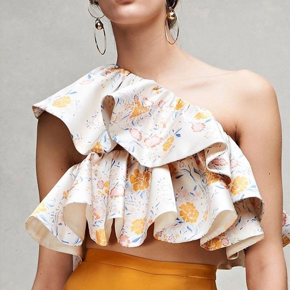 AMUR Jessica Floral Off-the-Shoulder Crop Top (Size 2) - NWT